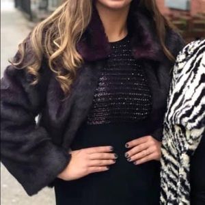 Cache Purple Black Faux Fur Coat L